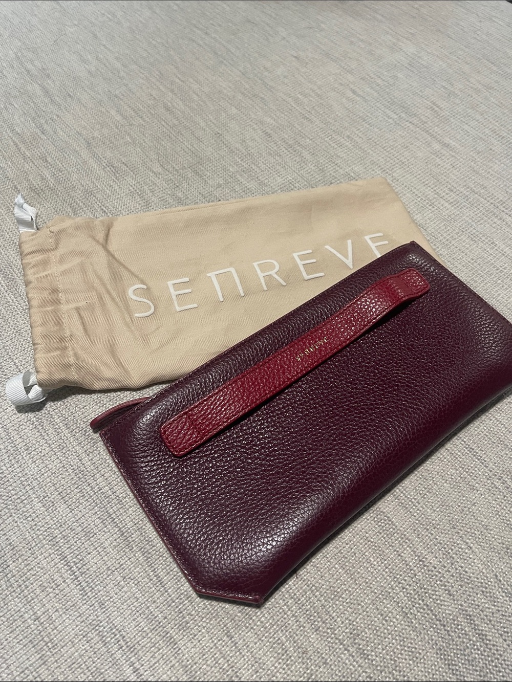 Senreve Two-Tone Burgundy and Red Pebbled Leather Wrist Pouch